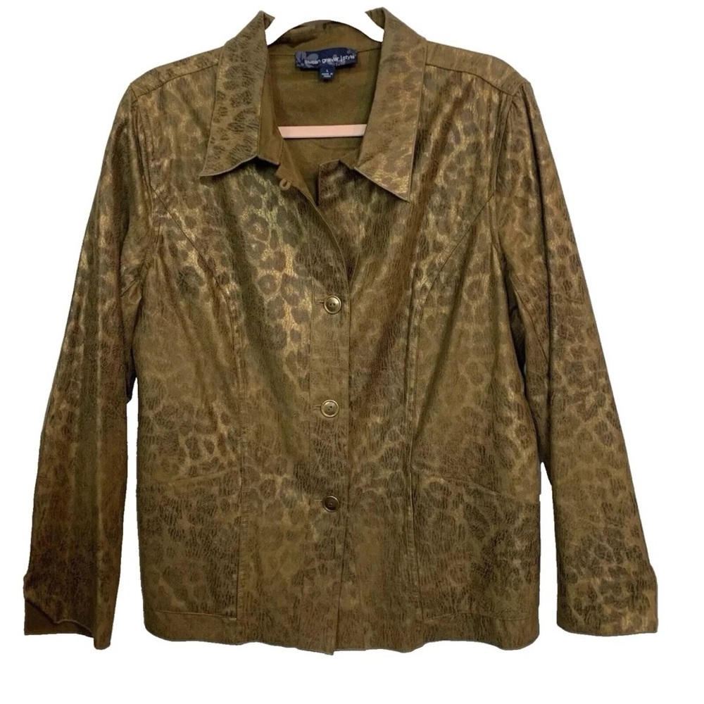 Susan Graver Brown Animal Print Blazer Reversible Print